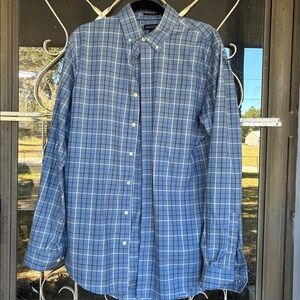 Lands' End Men's Dark Blue Plaid Button Down Shirt